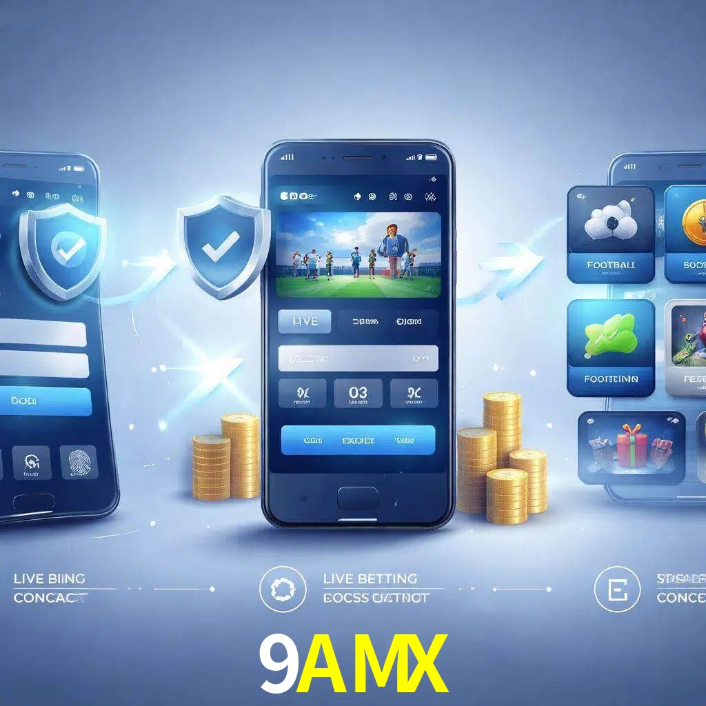 Pasos de acceso a la app 9AMX en pantalla de teléfono móvil